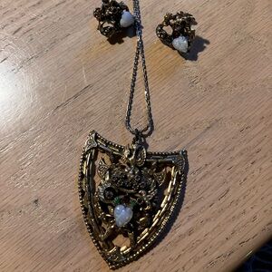 Vintage Gold and Silver Pendant Necklace with Earrings